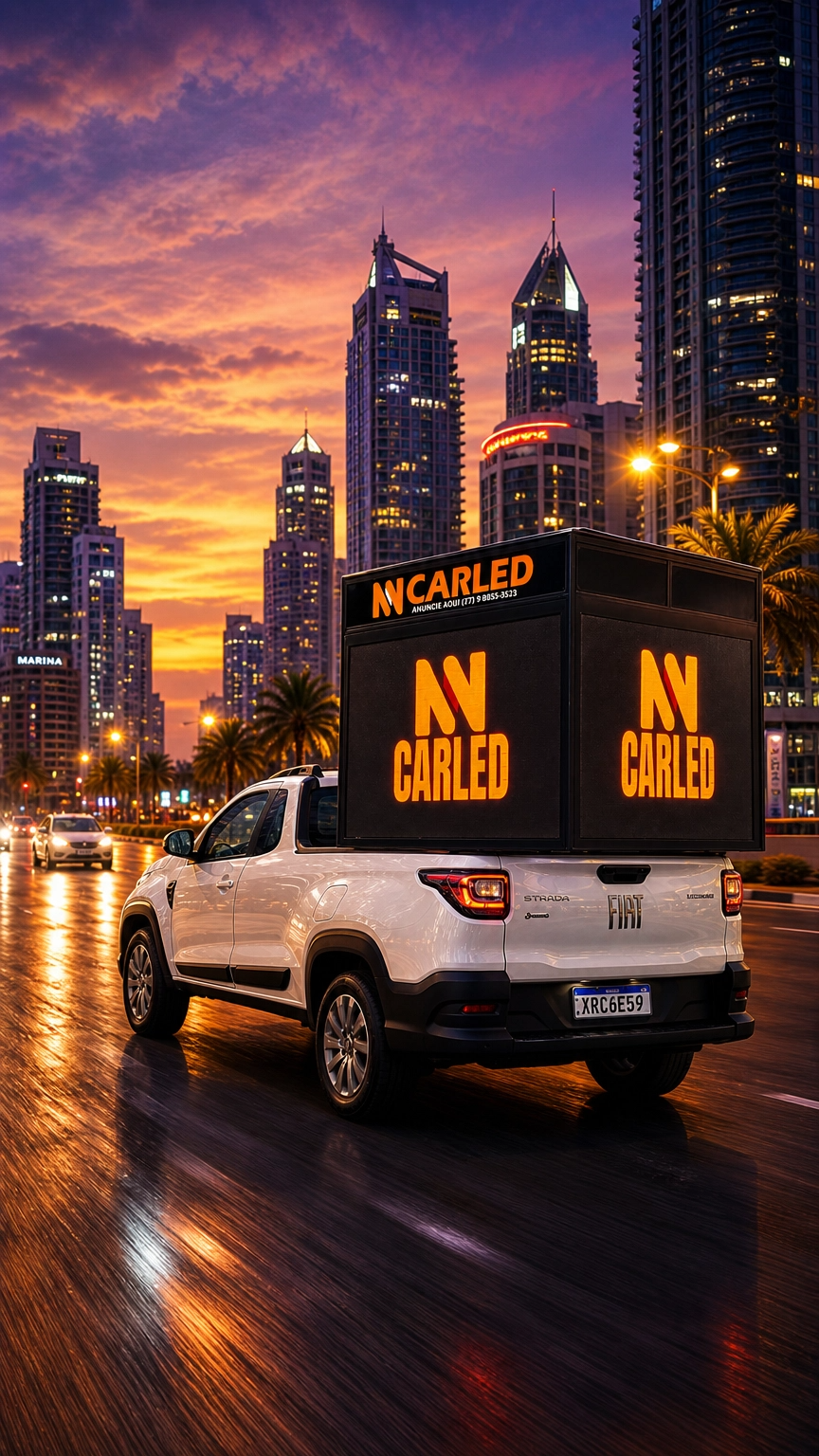 Carro com painel LED rodando pela cidade